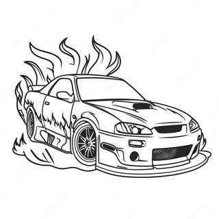 Kult driftbil med flammer fargeleggingsark | Driftbil fargeleggingsside