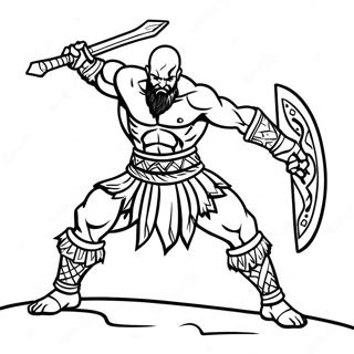 Kratos i Stridstilling Fargeleggingsark | Krigsgud fargeleggingsside
