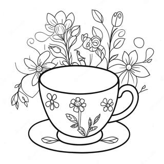 Lunefull tekopp med blomster fargeleggingsark | Kopp fargeleggingsside