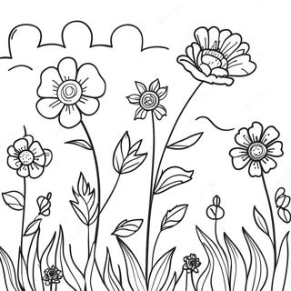 Felt med fargerike blomster fargeleggingsark | Eng fargeleggingsside